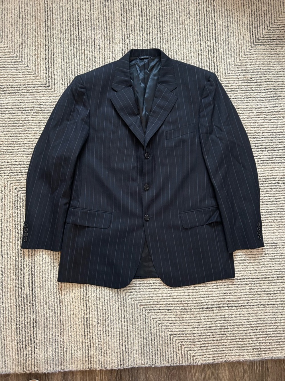 Gianluca Napoli Men's Navy Pinstripe Single-Breasted Suit Jacket Size 44R Wool